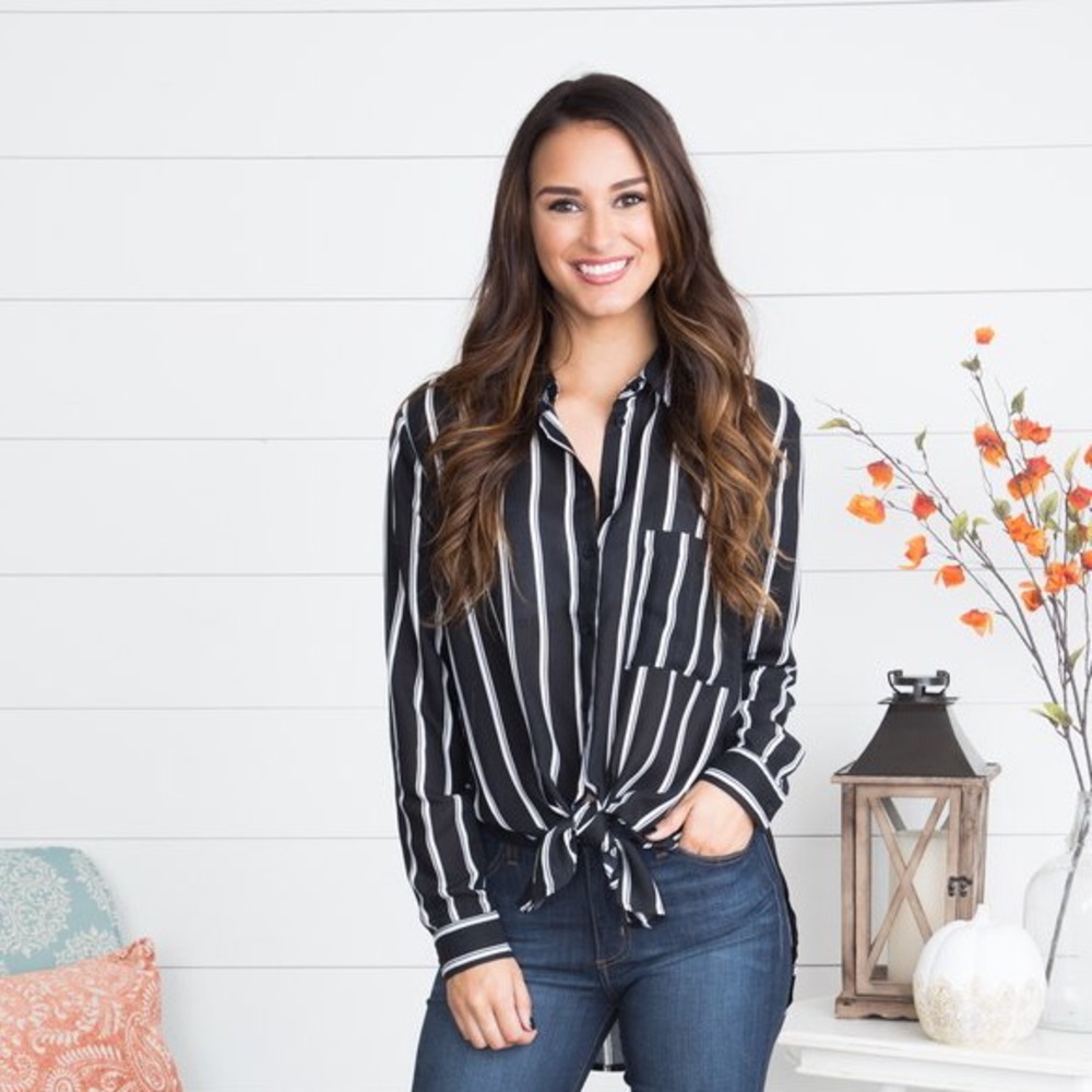 Classy Navy Stripe Button Up